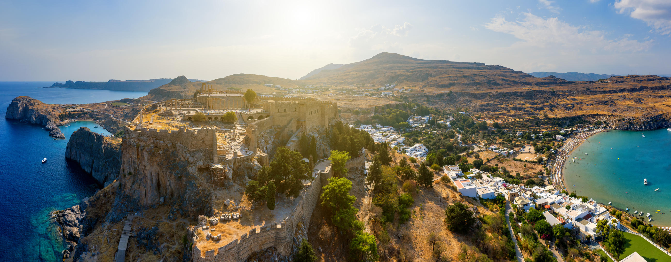 Lindos Castle with Lindos beach and St. Paul's bay