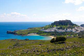 View of Lindos town with Acropolis